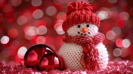 Obraz premium Charming snowman dressed in a bright red hat and scarf, perfect for winter wonderland scenes