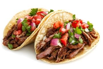 Two tacos isolated on a white background