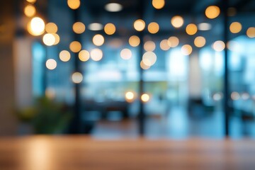 Blurred empty open space office. Abstract light bokeh at office interior background, ai