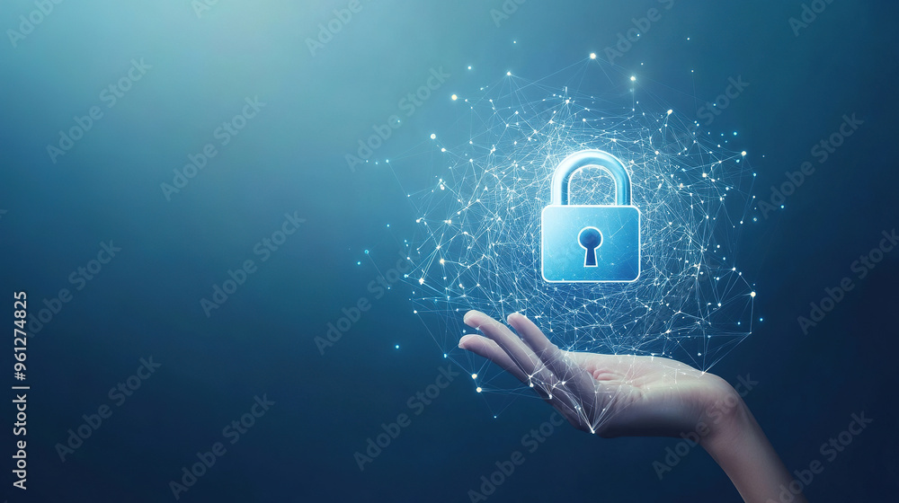 Poster cybersecurity digital data protection concept. digital data security padlock. digital security syste