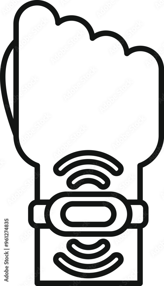 Poster hand wearing a smartwatch sending and receiving signals in a simple line art vector style icon