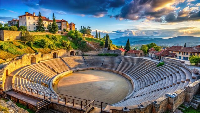 Ancient Roman theatre and Samoil Fortress in Ohrid, Macedonia