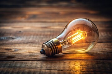 Antique light bulb on table emitting warm light
