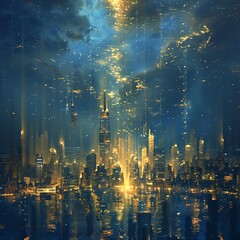 Obraz premium abstract scene of big city with skyscrapers in the night