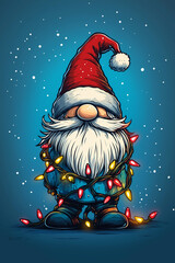 christmas background with gnome wrapped in garlands