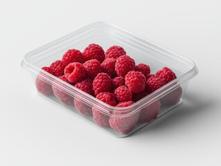 A tray of red raspberries