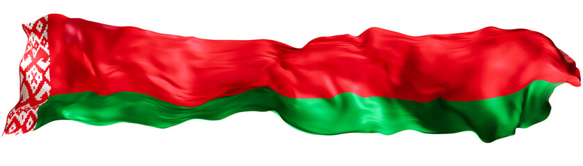Stylized flag of Belarus, waving in the wind, on transparent background. Footer, header or divider. Cut out wide, panoramic element. Banner for patriotic themes or national event promotions. 3D.