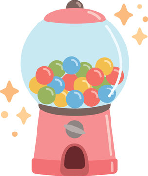 Vector illustration of pink gumball machine. Cartoon bubblegum or candy dispenser