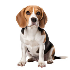A cute sitting beagle dog isolated on transparent and white background