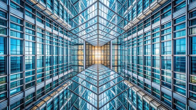 Architectural symmetrical abstract pattern of glass facade Forced Perspective