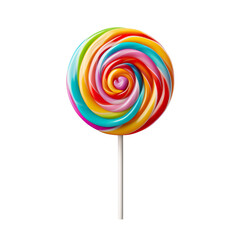 A delicious colourful round lollipop isolated on transparent and white background