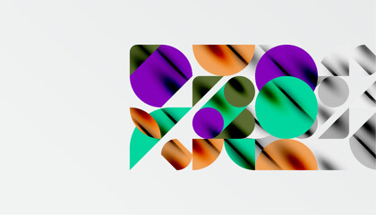 Color beautiful circles, semi circles, squares and round triangles. Geometric mosaic style pattern abstract background for wallpaper, banner, backdrop, card, book Illustration, landing page