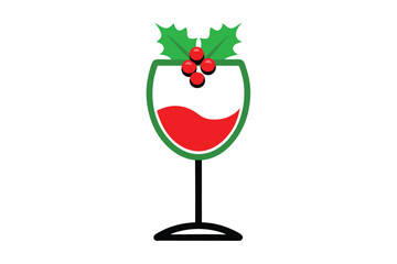 Christmas festive wine glass vector line art, clipart illustration with isolated on white background
