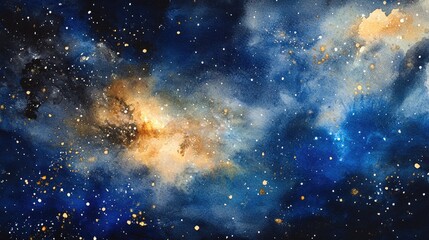 Fototapeta premium Exploring the Wonders of the Cosmos: A Vibrant Watercolor Journey Through Deep Space