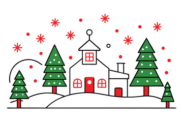 Naklejka premium Christmas festive winter scene vector line art, clipart illustration with isolated on white background