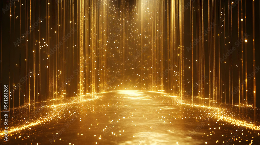 Aufkleber a shimmering golden pathway illuminated by soft light and particles.