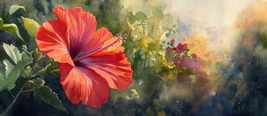 Vibrant Hibiscus Blossom: A Captivating Watercolor Celebration of Nature's Beauty