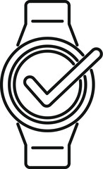 Line drawing of a smartwatch showing a check mark icon on the screen, representing a successful action