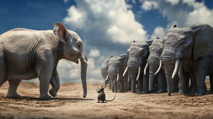 Fototapeta premium Elephant Herd with a Tiny Mouse
