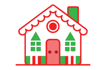 Christmas gingerbread house vector line art, clipart illustration with isolated on white background