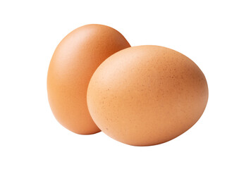Side view of two fresh brown chicken eggs in stack isolated with clipping path in png file format