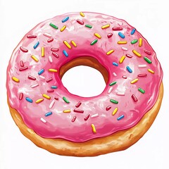 Colorful pink icing donut cartoon. Nice pink frosting donut with sprinkles clipart