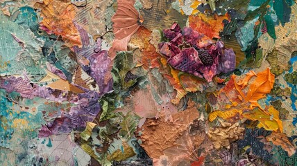 Abstract Collage of Colorful Leaves and Flowers