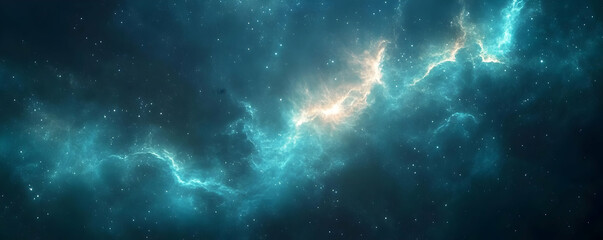 Celestial Teal Nebula Abstract Background - Cosmic Clouds of Stellar Dust and Gaseous Formations