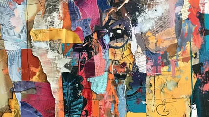 Fototapeta premium Abstract Collage with Torn Paper and Bold Colors