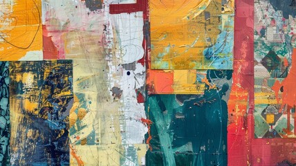 Fototapeta premium Abstract Collage with Vibrant Colors and Textured Surfaces
