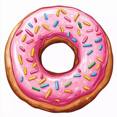 Colorful pink icing donut cartoon. Nice pink frosting donut with sprinkles clipart