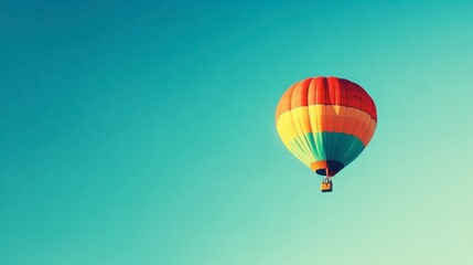 Naklejka premium A clear blue sky with a colorful hot air balloon floating peacefully, capturing the essence of adventure.