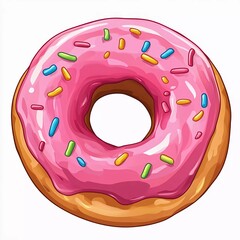Colorful pink icing donut cartoon. Nice pink frosting donut with sprinkles clipart