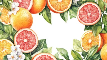 Vibrant Watercolor Illustration of Citrus Fruits and Flowers for Fresh and Lively Decor