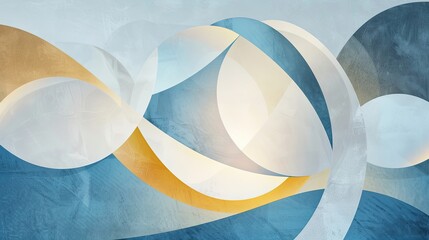 Wallpaper with bold geometric shapes in blue yellow and white with soft lighting