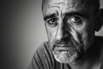 Obraz premium A contemplative man lost in thought, expressing deep emotions in a soft-lit, intimate setting while reflecting on life's challenges