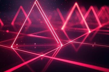 Glowing red neon triangular shapes in abstract geometric pattern