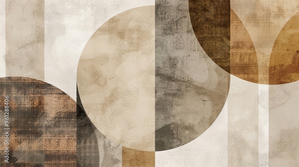 Wall mural overlapping geometric shapes in browns and creams with soft textures