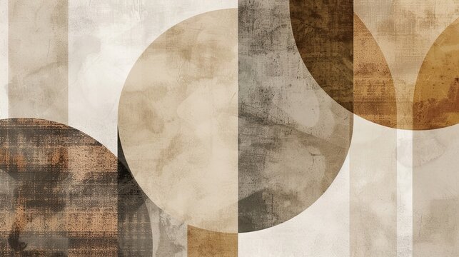 Overlapping geometric shapes in browns and creams with soft textures