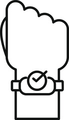 Hand wearing a smartwatch with a check mark on the screen, representing successful health and fitness tracking