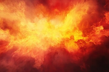 Dramatic fire and smoke effect glowing red and yellow colors exploding outwards with center space. Vivid and hot hell abstract or blazing fire background or wallpaper, ai