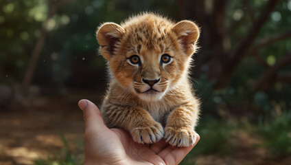 Obraz premium A gentle portrayal of a tiny lion cub
