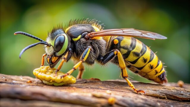 Asymmetrical European Beewolf or Bee wolf wasp Philanthus triangulum with Honey Bee prey
