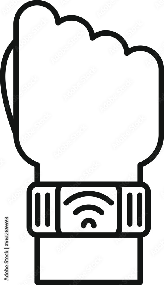 Poster line icon of a hand wearing a smartwatch with a wifi connection icon on the screen