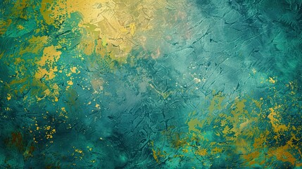 Yellow and teal splashes with intricate textures create a vibrant Post-Impressionist background