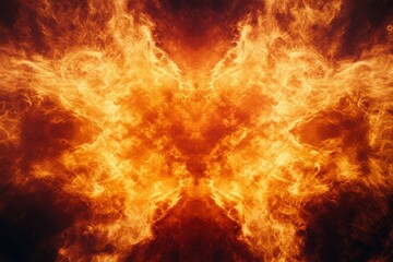 Dramatic fire and smoke effect glowing red and yellow colors exploding outwards with center space. Vivid and hot hell abstract or blazing fire background or wallpaper, ai