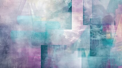 Blurred teal and lavender geometric shapes with soft glowing effects create a modern harmonious wallpaper