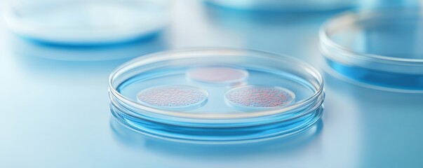 Close-up of a petri dish with colored samples, showcasing laboratory research and sterile conditions in a scientific setting.