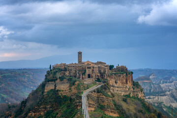 Bagnoregio village and bridge on top of an hill in Tuscany, Italy
