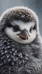 Naklejka premium A heartwarming depiction of a small, fluffy penguin chick